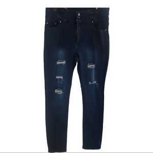 T&Y Fashion Dark Wash Distressed 3 Button …